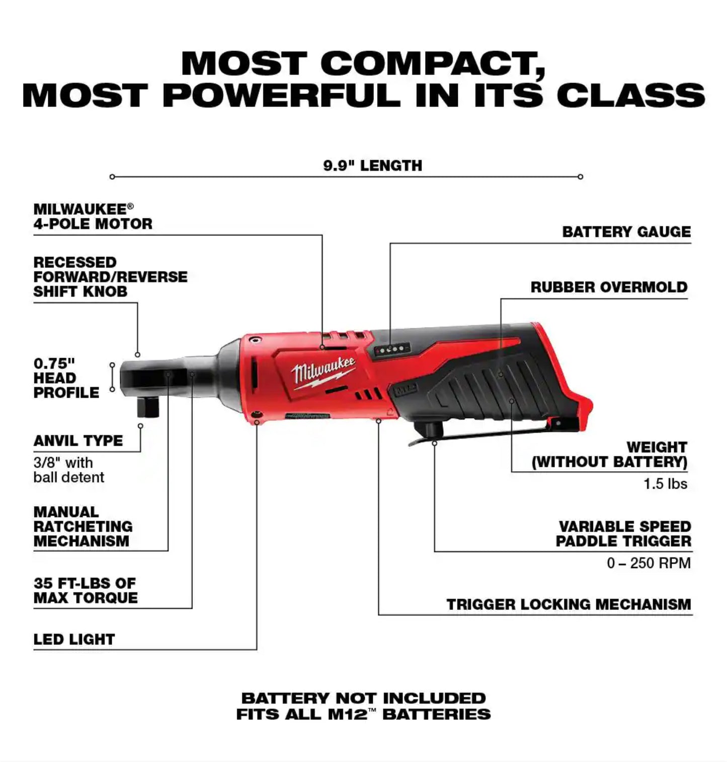 M12 3/8 in. Ratchet (Tool-Only)