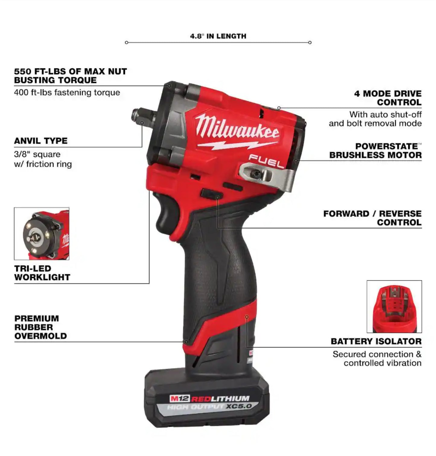 M12 Stubby 3/8 in. Impact Wrench (Tool-Only)